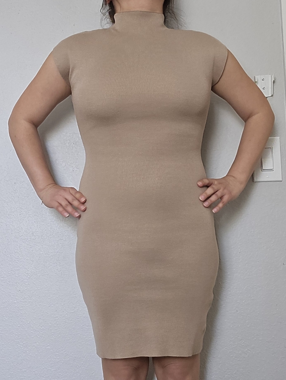 Seamless Mock Neck Sweater Knit Midi Dress Size M